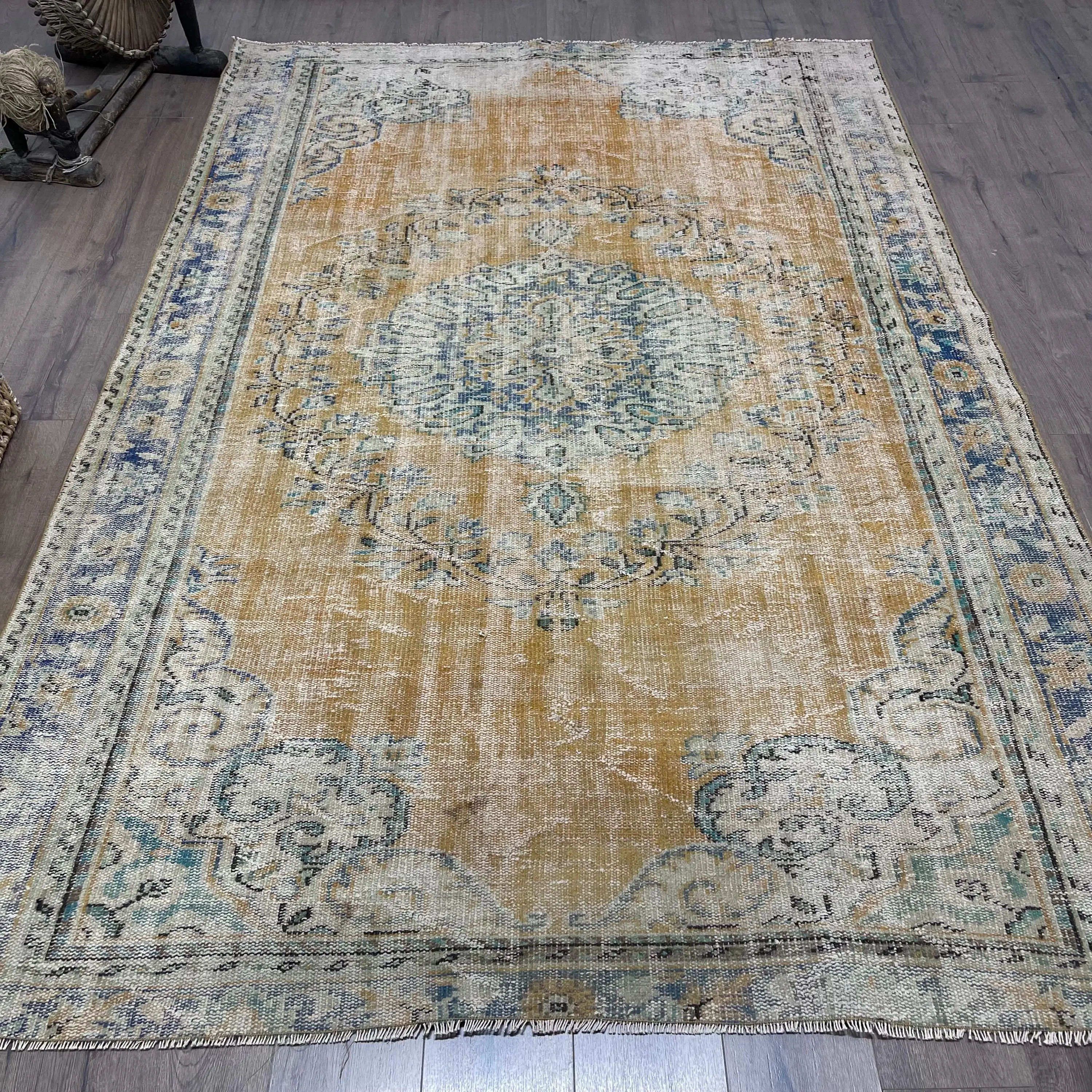 Vintage Rug, Large 6.1x9.1 ft Rug, Brown Floral Rug - 1