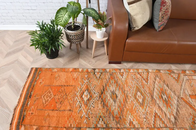 Oushak Halı, 2,5x11,8 ft Vintage Halı, Turuncu Oryantal Halı Yün - 1