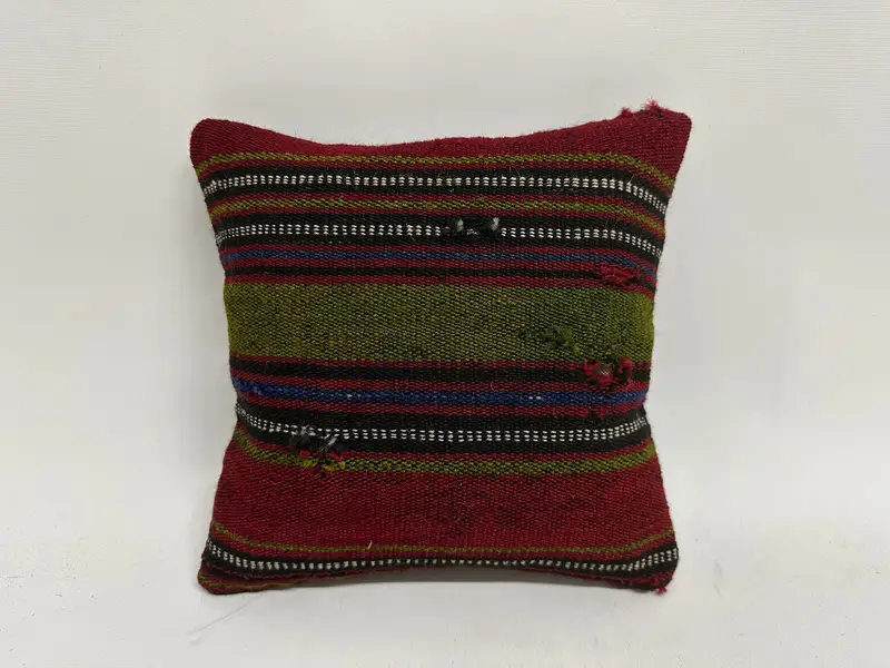 Gift Pillow, Pillow for Sofa, Ethnical Kilim Rug Pillow, Pillow, Hippie Throw Pillow, 12x12 Red Cushion Case, Neutral Cushion Case - 1