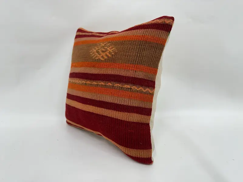 Yoga Cushion, Kilim Pillow, 14x14 Red Cushion Cover, Throw Kilim Pillow, Living Room Throw Cushion Cover, Kilim Cushion Sham, Pillow Sham - 4