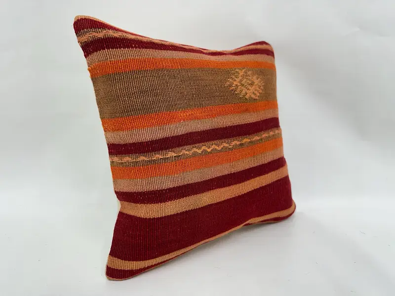 Yoga Cushion, Kilim Pillow, 14x14 Red Cushion Cover, Throw Kilim Pillow, Living Room Throw Cushion Cover, Kilim Cushion Sham, Pillow Sham - 3