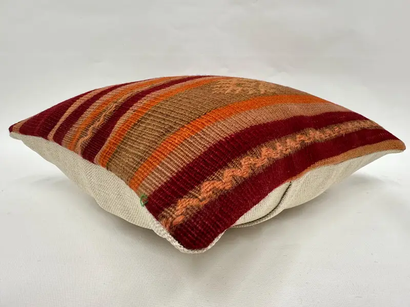 Yoga Cushion, Kilim Pillow, 14x14 Red Cushion Cover, Throw Kilim Pillow, Living Room Throw Cushion Cover, Kilim Cushion Sham, Pillow Sham - 6