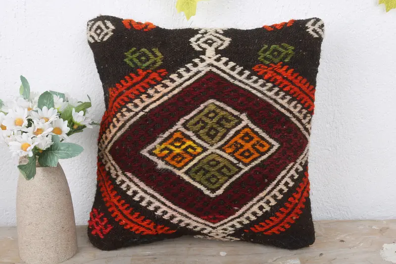 Handwoven Pillow Cover Pillow Case, 12x12 Red Cushion Case, Outdoor Patio Cushion, Cushion, Home Decor Pillow, Kilim Pillow, Gift Pillow - 2