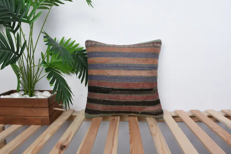 16x16 Blue Pillow Cover, Kilim Rug Cushion Case, Kilim Pillow Cover, Interior Designer Pillow, Pillow Sham, Throw Kilim Pillow - 1