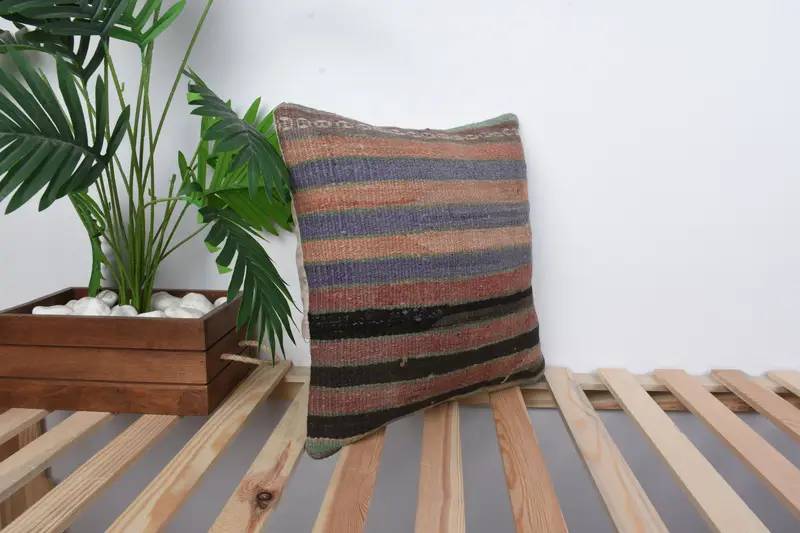 16x16 Blue Pillow Cover, Kilim Rug Cushion Case, Kilim Pillow Cover, Interior Designer Pillow, Pillow Sham, Throw Kilim Pillow - 4