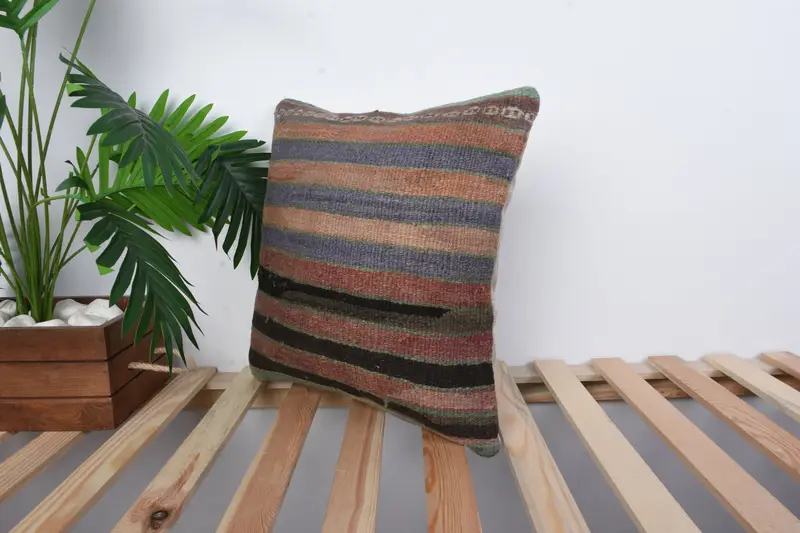 16x16 Blue Pillow Cover, Kilim Rug Cushion Case, Kilim Pillow Cover, Interior Designer Pillow, Pillow Sham, Throw Kilim Pillow - 5