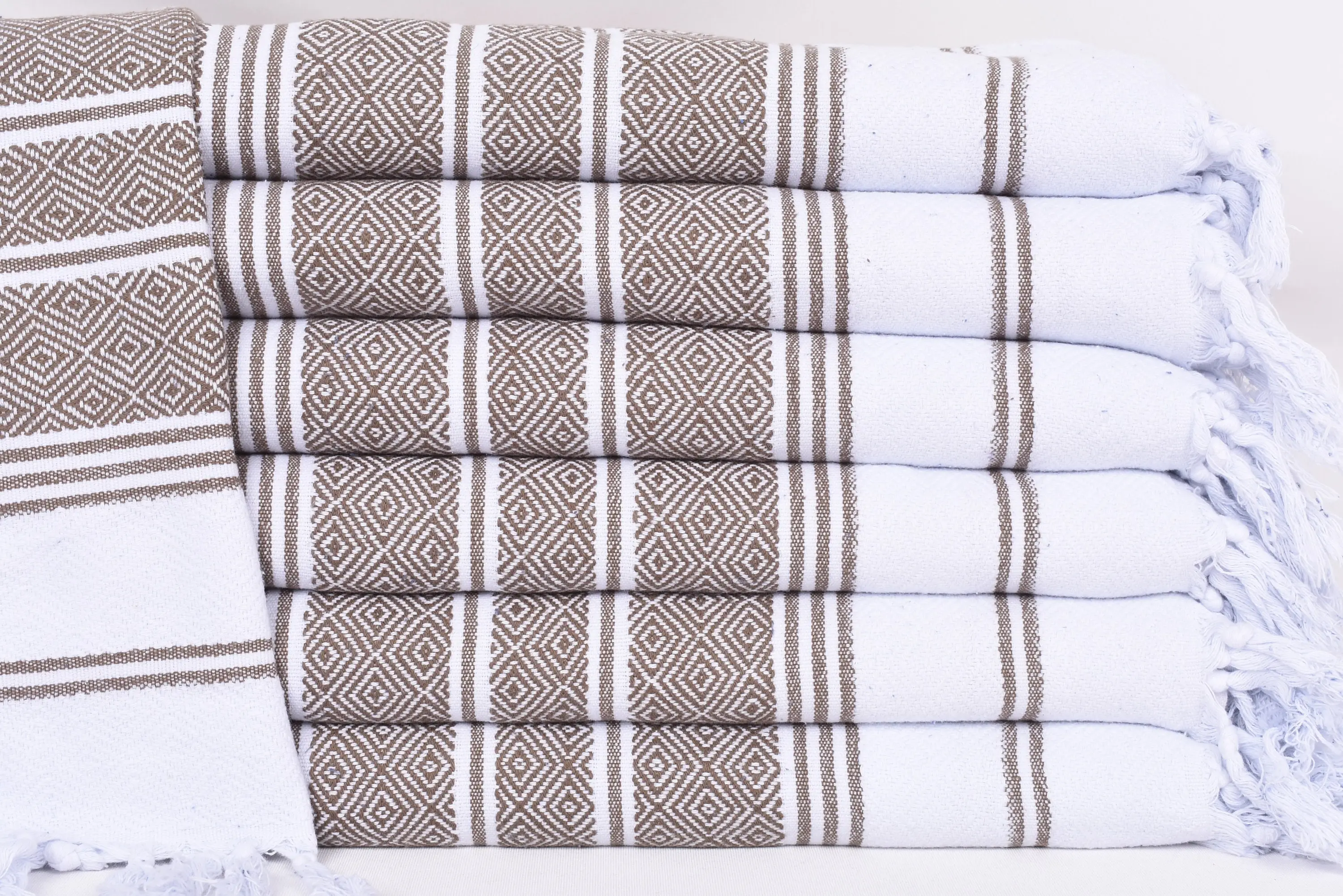 Gift Towel Monogram Hand Towel Organic Cotton Brown-White Diamond, 40x18 Inches - 1