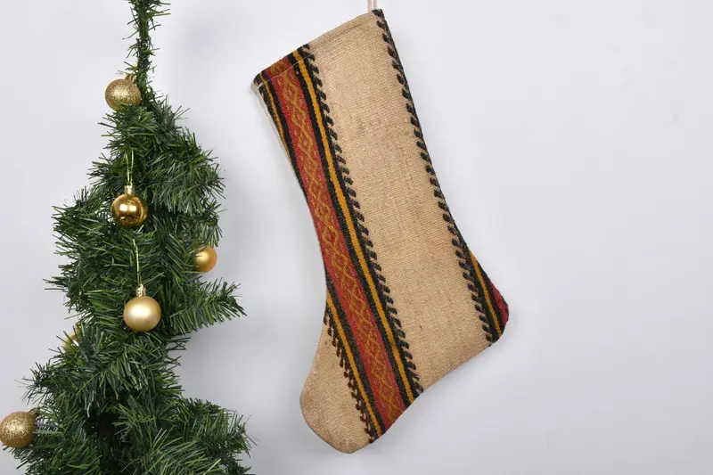 Rustic Kilim Christmas Ornaments Pattern, 7 Inch Wide Holiday Stocking