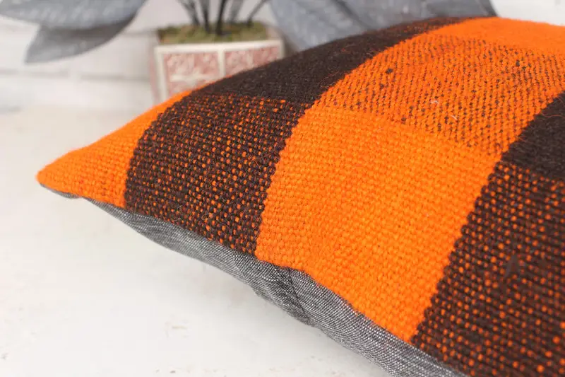 Antique Pillows, Sustainable Cushion Case, Aztec Cushion Case, Gift Pillow, 14x14 Orange Cushion, Pillow Cover, Kilim Pillow - 7
