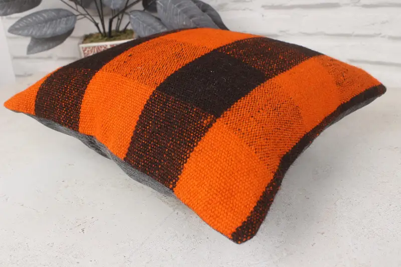 Antique Pillows, Sustainable Cushion Case, Aztec Cushion Case, Gift Pillow, 14x14 Orange Cushion, Pillow Cover, Kilim Pillow - 6
