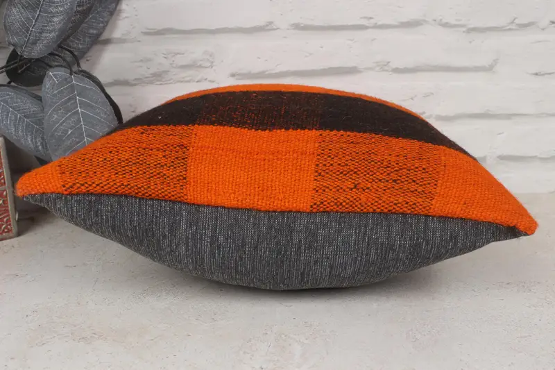 Antique Pillows, Sustainable Cushion Case, Aztec Cushion Case, Gift Pillow, 14x14 Orange Cushion, Pillow Cover, Kilim Pillow - 5