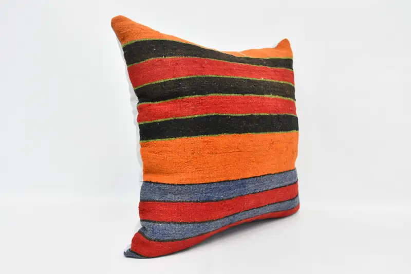 Kilim Cushion Sham, Handmade Rug Seat Pillow Sham, 24x24 Orange Pillow Cover, Boho Pillow, Turkish Pillow, Cushion, Accent Pillow, Seat Pillow Cover - 3