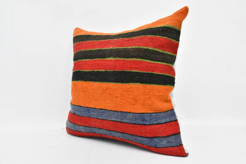 Kilim Cushion Sham, Handmade Rug Seat Pillow Sham, 24x24 Orange Pillow Cover, Boho Pillow, Turkish Pillow, Cushion, Accent Pillow, Seat Pillow Cover - 4
