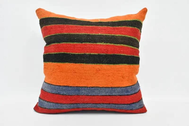 Kilim Cushion Sham, Handmade Rug Seat Pillow Sham, 24x24 Orange Pillow Cover, Boho Pillow, Turkish Pillow, Cushion, Accent Pillow, Seat Pillow Cover - 1