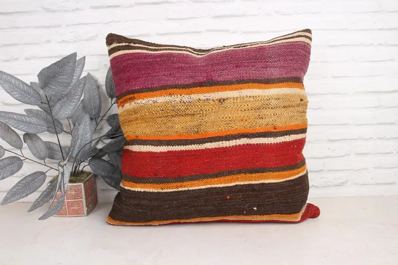 Cushion Cover, 24x24 Brown Cushion Case, Sustainable Cushion Cover, Vintage Pillow, Gift Pillow, Vintage Kilim Throw Pillow - 1