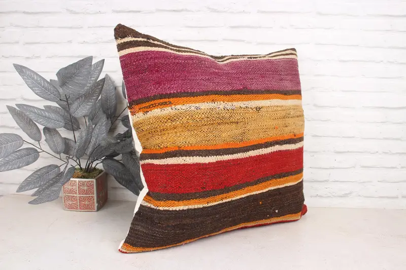 Cushion Cover, 24x24 Brown Cushion Case, Sustainable Cushion Cover, Vintage Pillow, Gift Pillow, Vintage Kilim Throw Pillow - 3