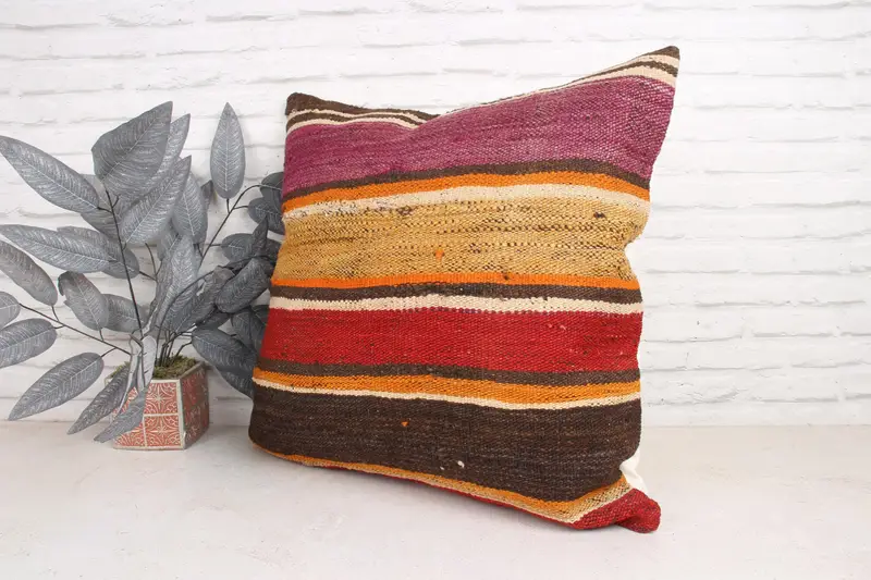 Cushion Cover, 24x24 Brown Cushion Case, Sustainable Cushion Cover, Vintage Pillow, Gift Pillow, Vintage Kilim Throw Pillow - 4
