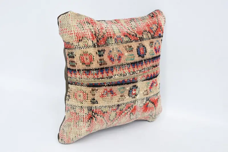 16x16 Beige Pillow Cover, Ottoman Cushion Case, Interior Designer Pillow, Comfy Throw Pillow, Pillow Case, Pillow for Couch, Vintage Kilim Pillow - 3