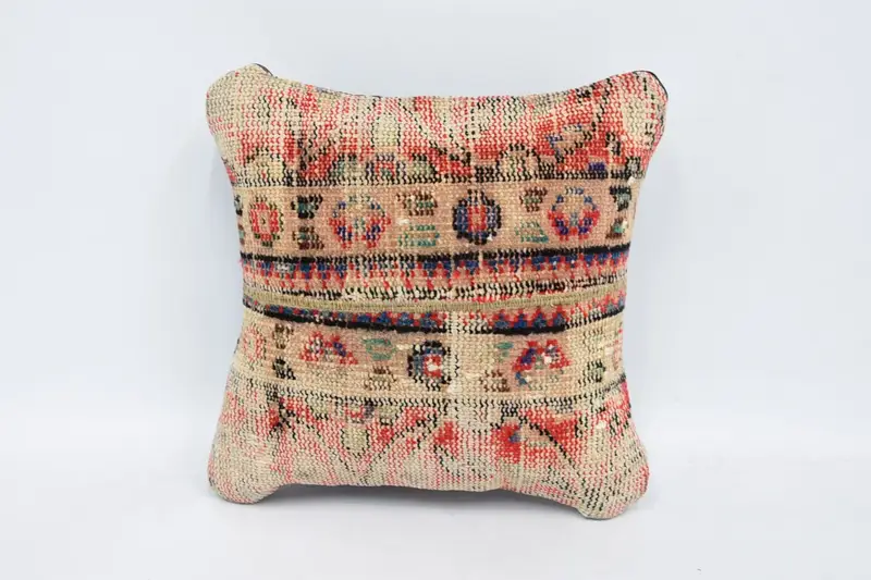 16x16 Beige Pillow Cover, Ottoman Cushion Case, Interior Designer Pillow, Comfy Throw Pillow, Pillow Case, Pillow for Couch, Vintage Kilim Pillow - 1