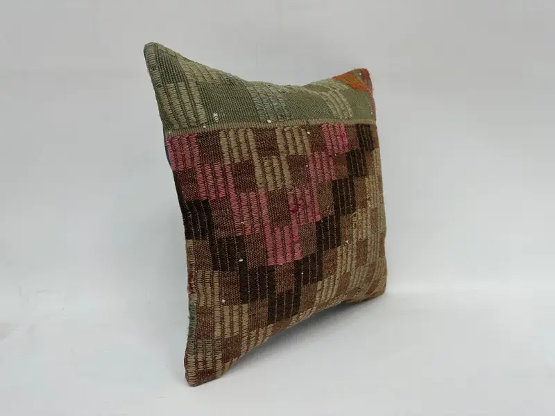 16x16 Green Pillow Cover, Neutral Cushion Case, Antique Pillows, Bright Pillow, Vintage Kilim Throw Pillow, Pillow Sham, Kilim Pillow Cover - 3