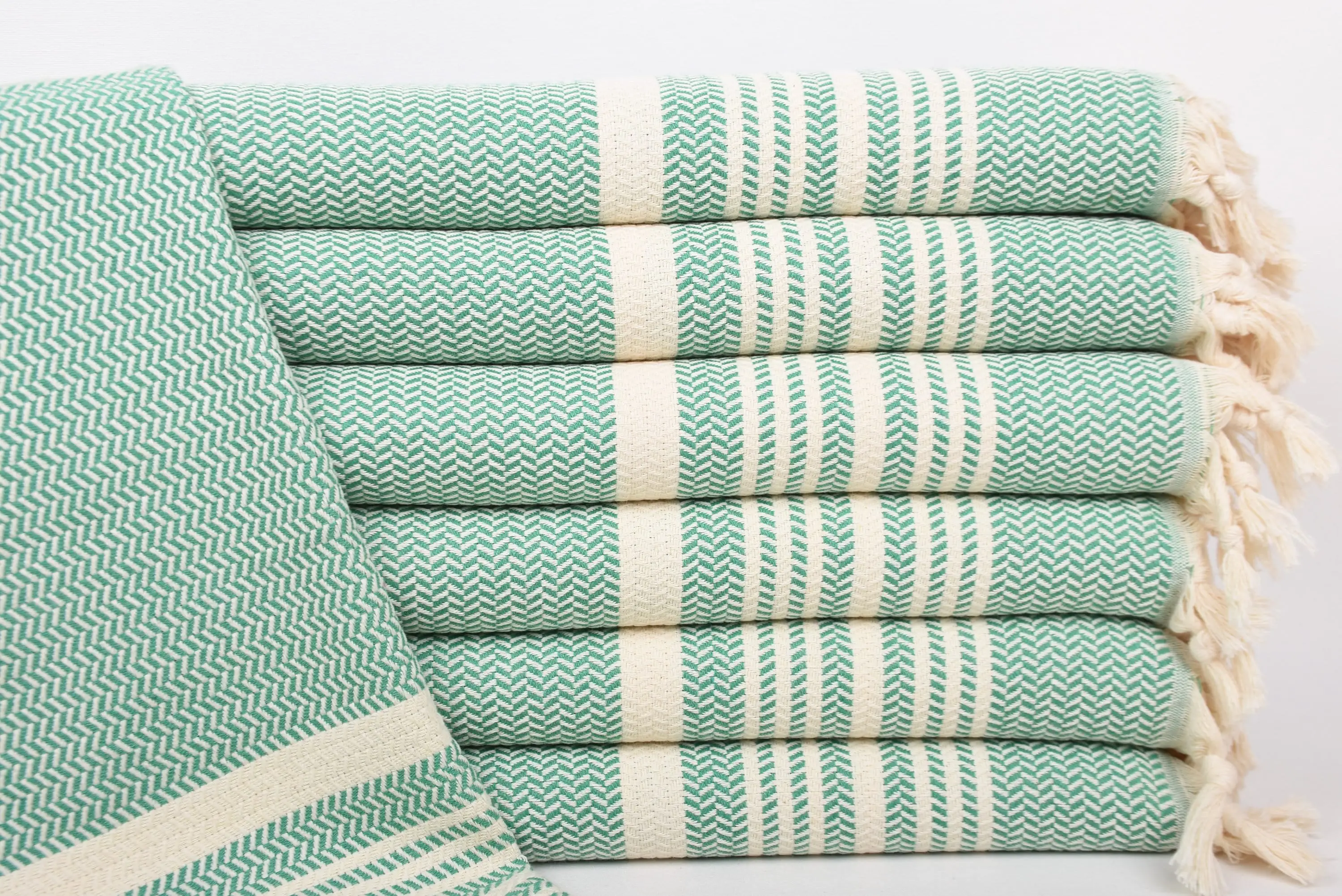 Turkish Hand Towel Monogrammed Green Striped, 18x40 Inches - 1