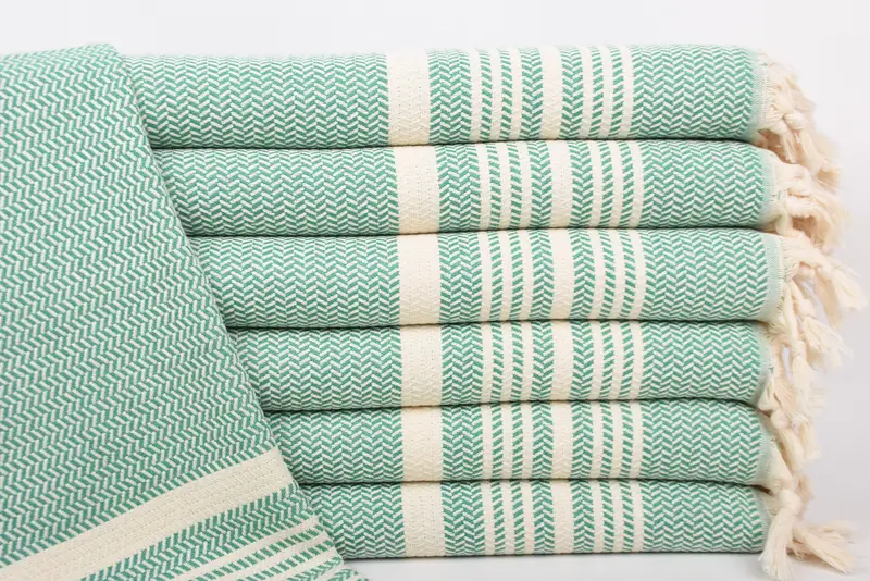 Turkish Hand Towel Monogrammed Green Striped, 18x40 Inches