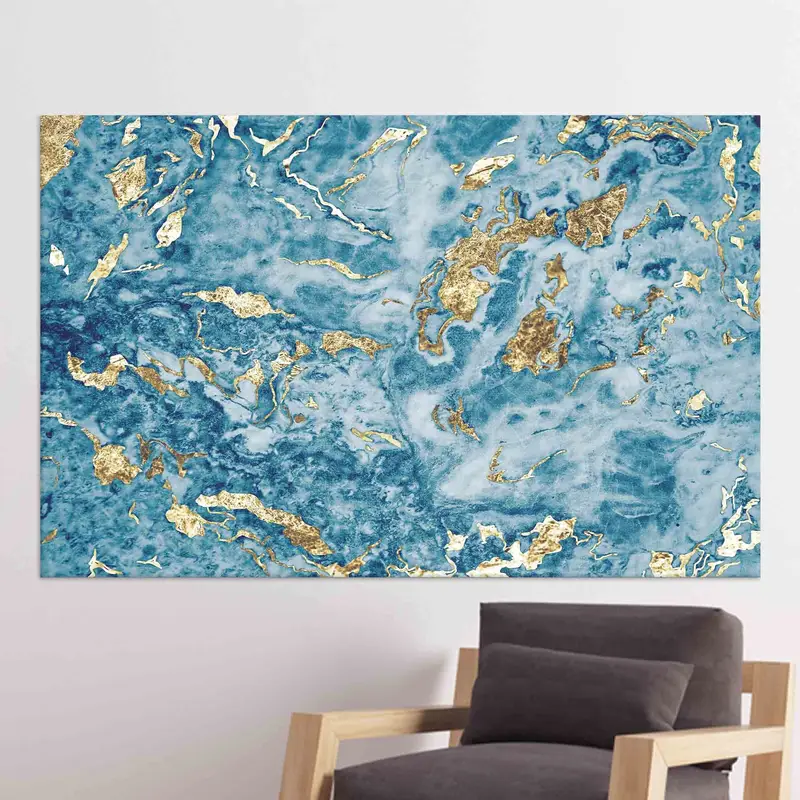 Contemporary Shimmery Gold Marble Printed Canvas Art