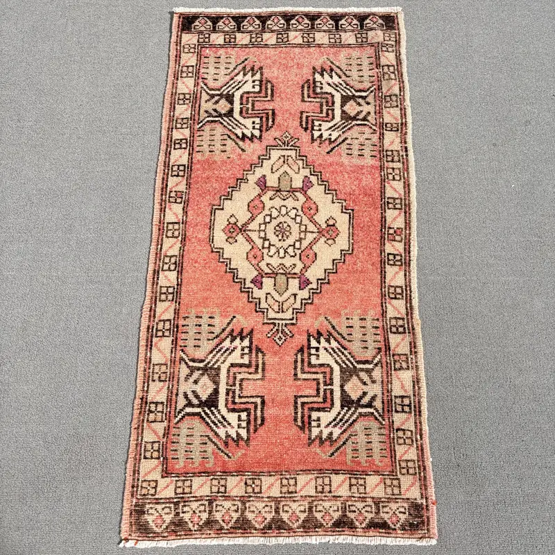 Pink Floral Rug, 0.1x3.4 ft Beige Accent