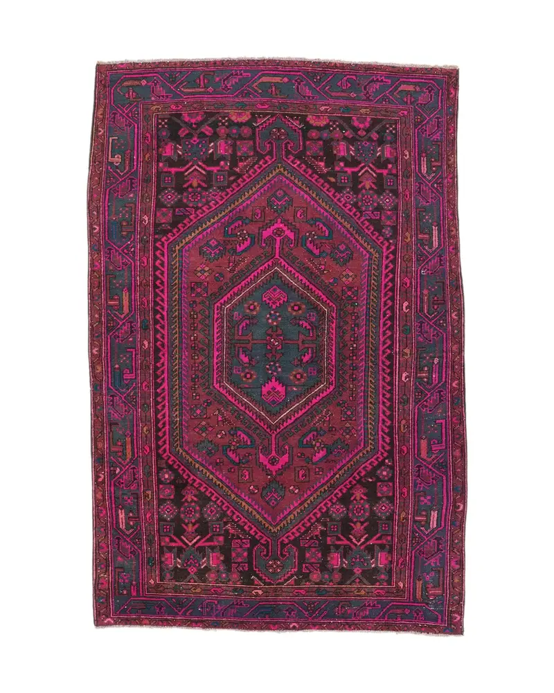 Pembe Fas Halısı, Mavi Desenli 4,8x7,2 ft