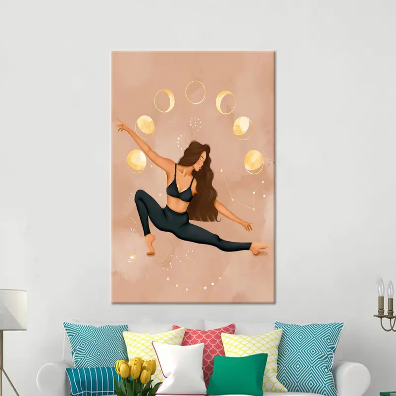 Elegante lienzo Boho Moon: impresión artística de meditación y yoga