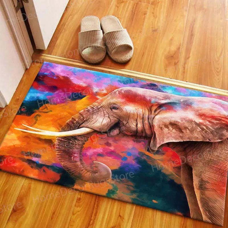 Modern Elephant Printed Rug: Colorful, Safari, African Animals Design