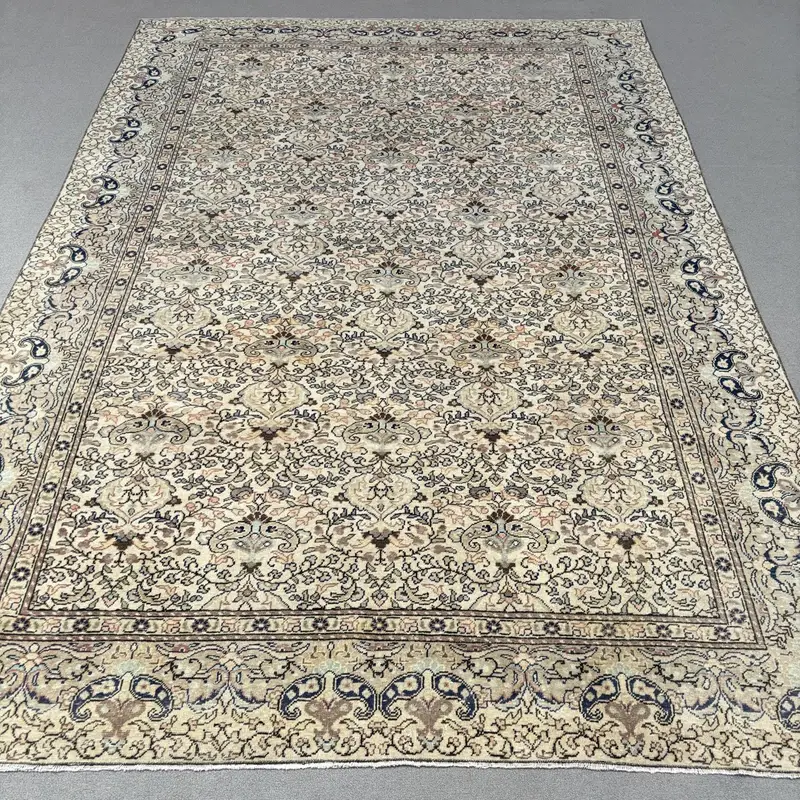 ベージュ、ブルー パッチワーク ラグ 0.5x9.4 フィート、エレガントな室内装飾