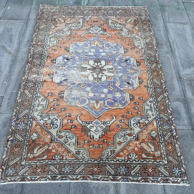 Vibrant Orange & Purple Rug, 125x192 cm Striped Geometric