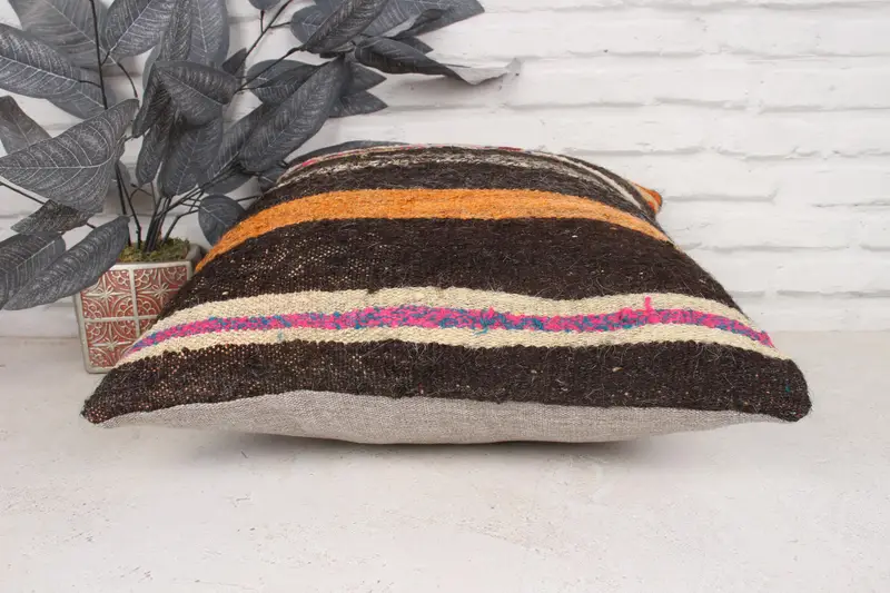 Square Throw Pillow, Boho Pillow, Ethnic Pillow Cover, Pillow Case, Pillow for Couch, Handmade Kilim Cushion, 18x18 Orange Pillow Sham - 5