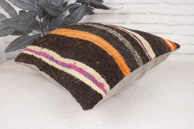 Square Throw Pillow, Boho Pillow, Ethnic Pillow Cover, Pillow Case, Pillow for Couch, Handmade Kilim Cushion, 18x18 Orange Pillow Sham - 6