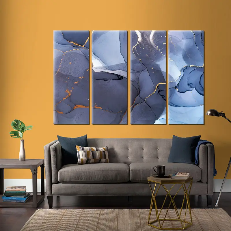 Navy Blue Wall Art Print, Marble Wall Decor, Blue Marble Texture Canvas, Abstract Painting, Trendy Modern Wall Art, Extra Large Wall Art - 1