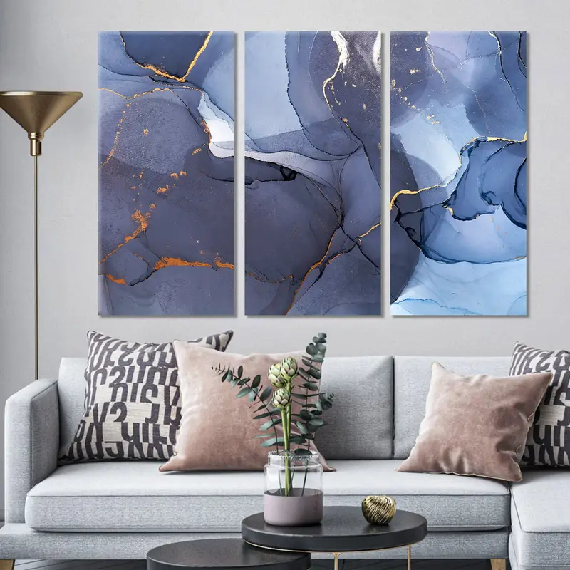 Navy Blue Wall Art Print, Marble Wall Decor, Blue Marble Texture Canvas, Abstract Painting, Trendy Modern Wall Art, Extra Large Wall Art - 3