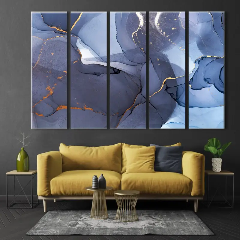 Navy Blue Wall Art Print, Marble Wall Decor, Blue Marble Texture Canvas, Abstract Painting, Trendy Modern Wall Art, Extra Large Wall Art - 4