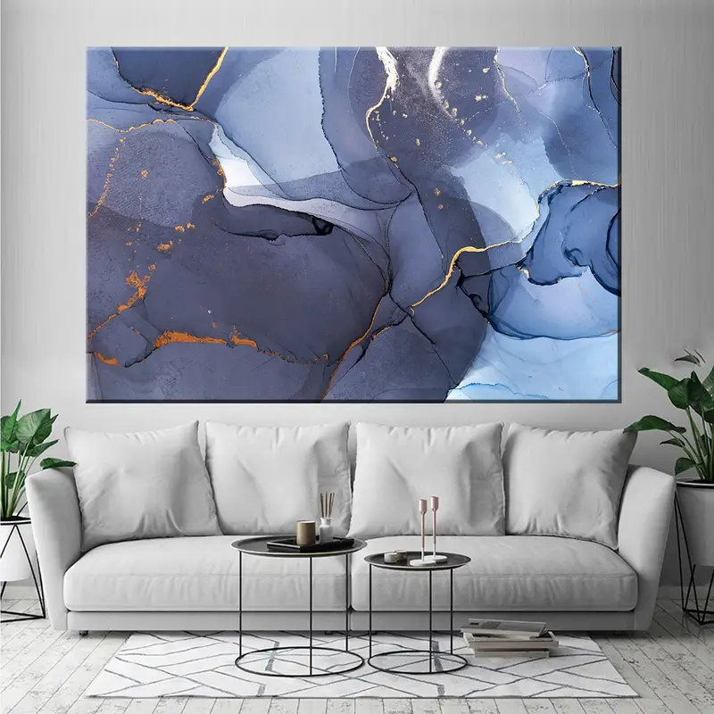 Navy Blue Wall Art Print, Marble Wall Decor, Blue Marble Texture Canvas, Abstract Painting, Trendy Modern Wall Art, Extra Large Wall Art - 2