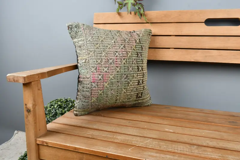 Nomadic Cushion Cover, Pillow for Couch, Cushion Cover, Christmas Cushion Cover, 16x16 Beige Pillow Sham, Gift Pillow, Handmade Kilim Cushion - 1
