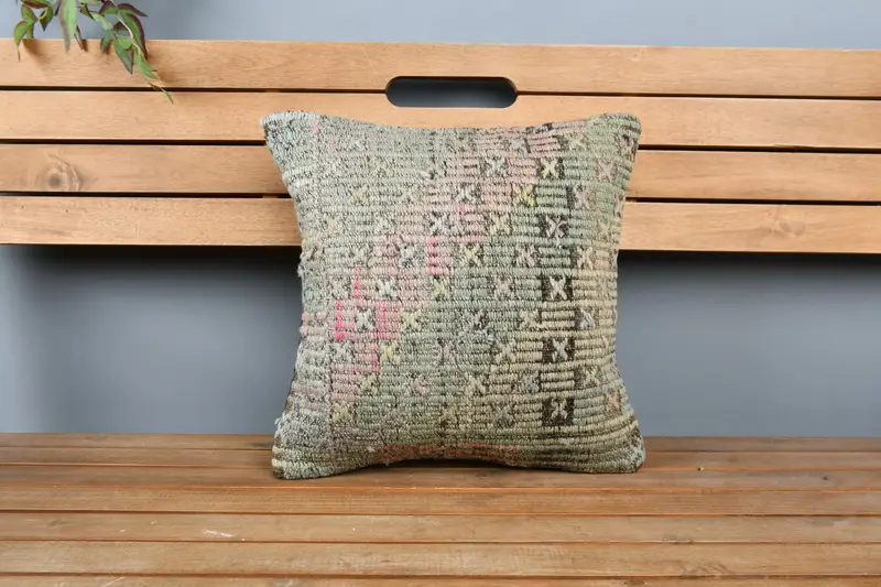 Nomadic Cushion Cover, Pillow for Couch, Cushion Cover, Christmas Cushion Cover, 16x16 Beige Pillow Sham, Gift Pillow, Handmade Kilim Cushion - 6