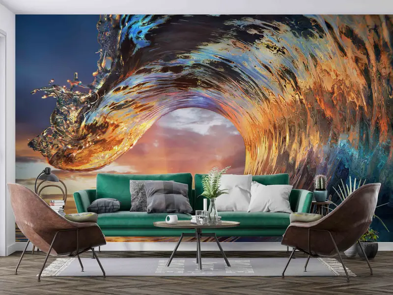 View Wall Decor, Crest Wall Decals, Sea Landscape Mural, Sunset Light in Wave Art Crest Shape Wall Print, Custom Wall Paper, - 9