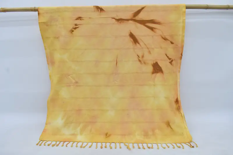 Embroidery Towel, Dark Yellow Striped Tie Dye, 63x38 Inches