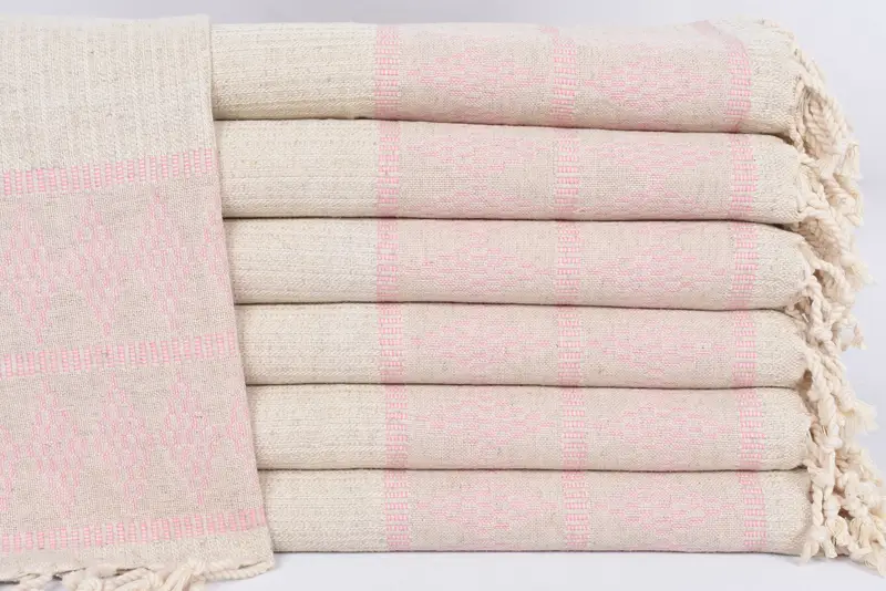 Pink Kilim Design Organic Cotton Dish Towel, 20x40 Inches