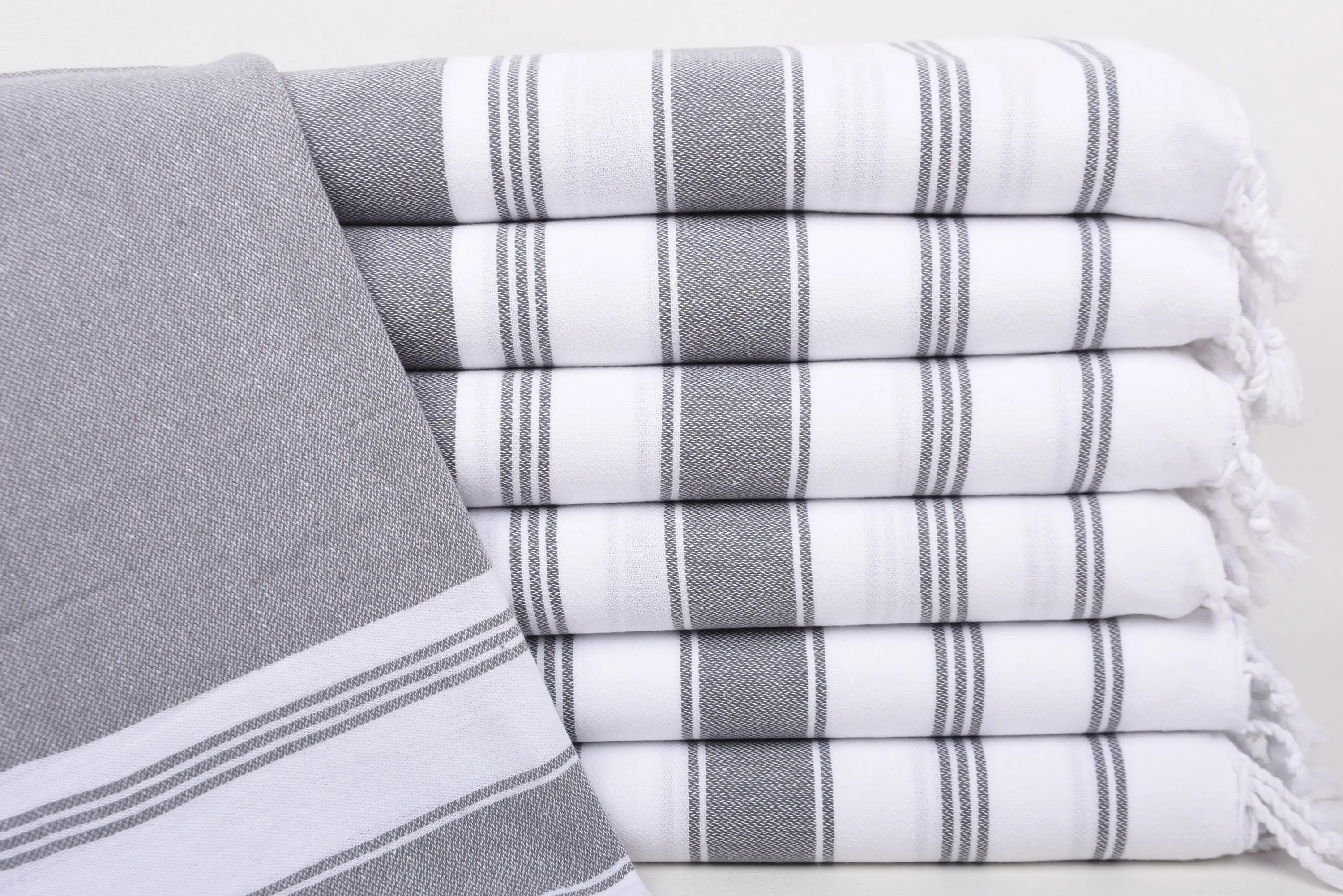 Monogram Kitchen Towel, Dark Gray Striped, 44x22 Inches - 1