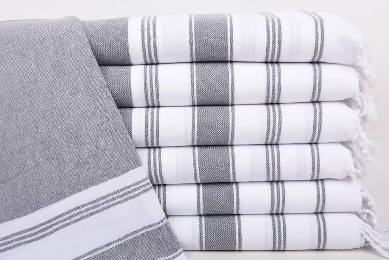 Monogram Kitchen Towel, Dark Gray Striped, 44x22 Inches