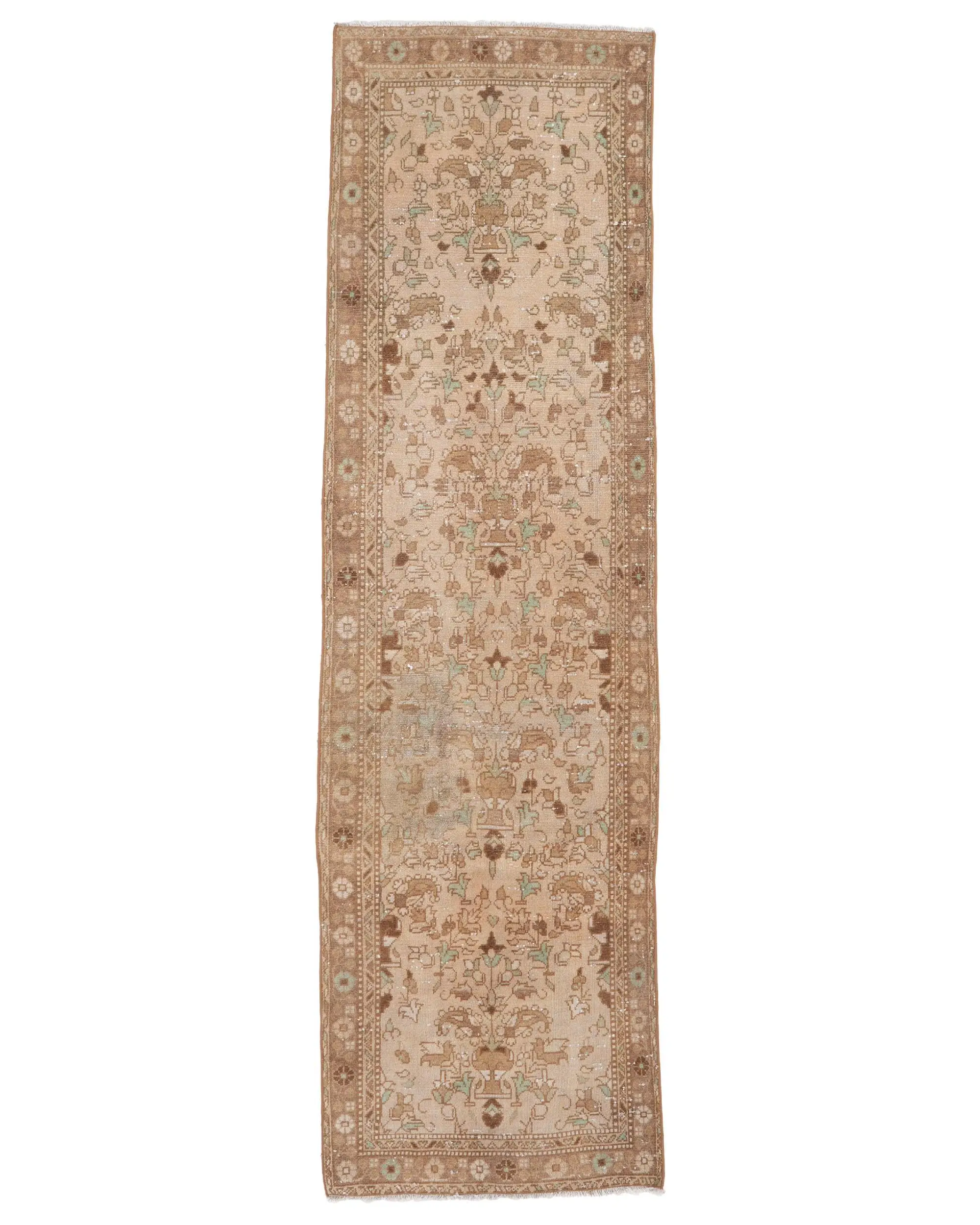 2.4x8.7 ft Turkish Rug, Brown Bordered Vintage Wool Rug - 1