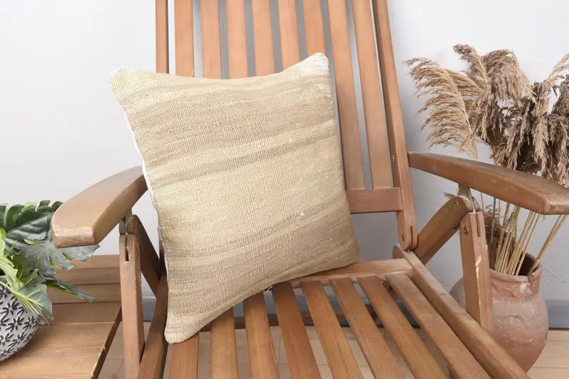 Boho Pillow, 16x16 Beige Cushion, Pillow for Couch, Kilim Cushion Sham, Pillow Case, Ethnic Throw Pillow Sham, Bench Pillow Sham - 2