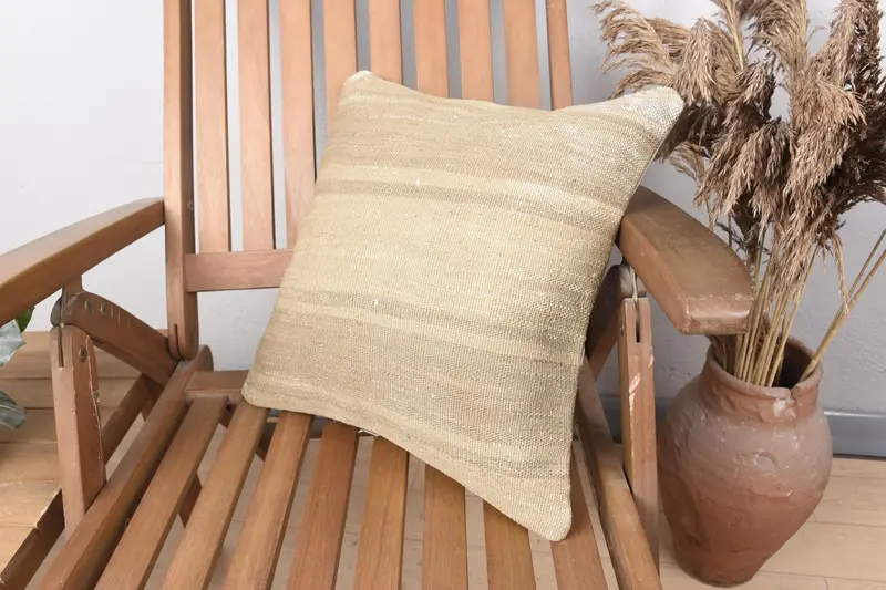 Boho Pillow, 16x16 Beige Cushion, Pillow for Couch, Kilim Cushion Sham, Pillow Case, Ethnic Throw Pillow Sham, Bench Pillow Sham - 3