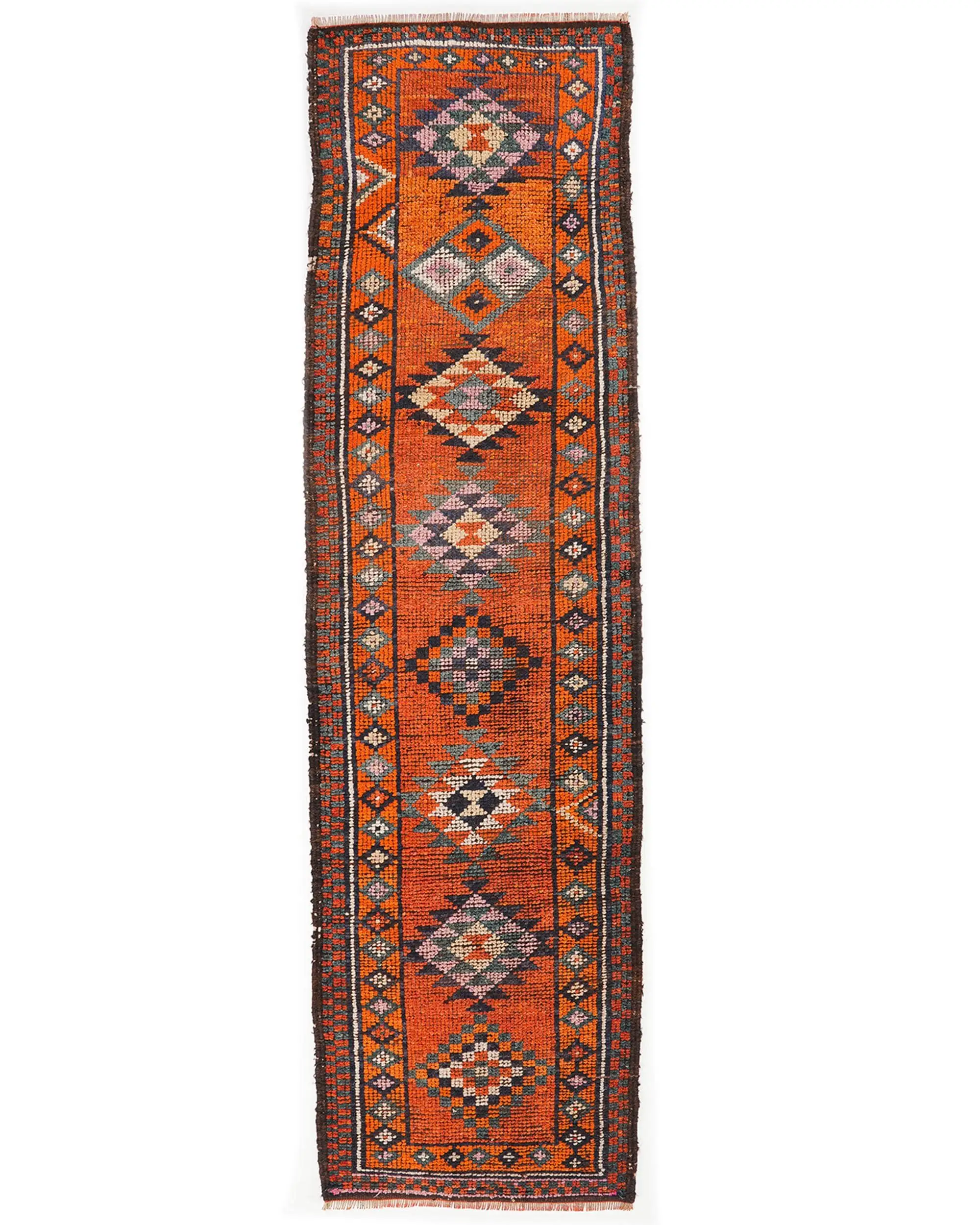Turkish Herki Runner Rug 2.9x10.6 ft (87x323 cm), Vintage Red Plants & trees Rug - 1